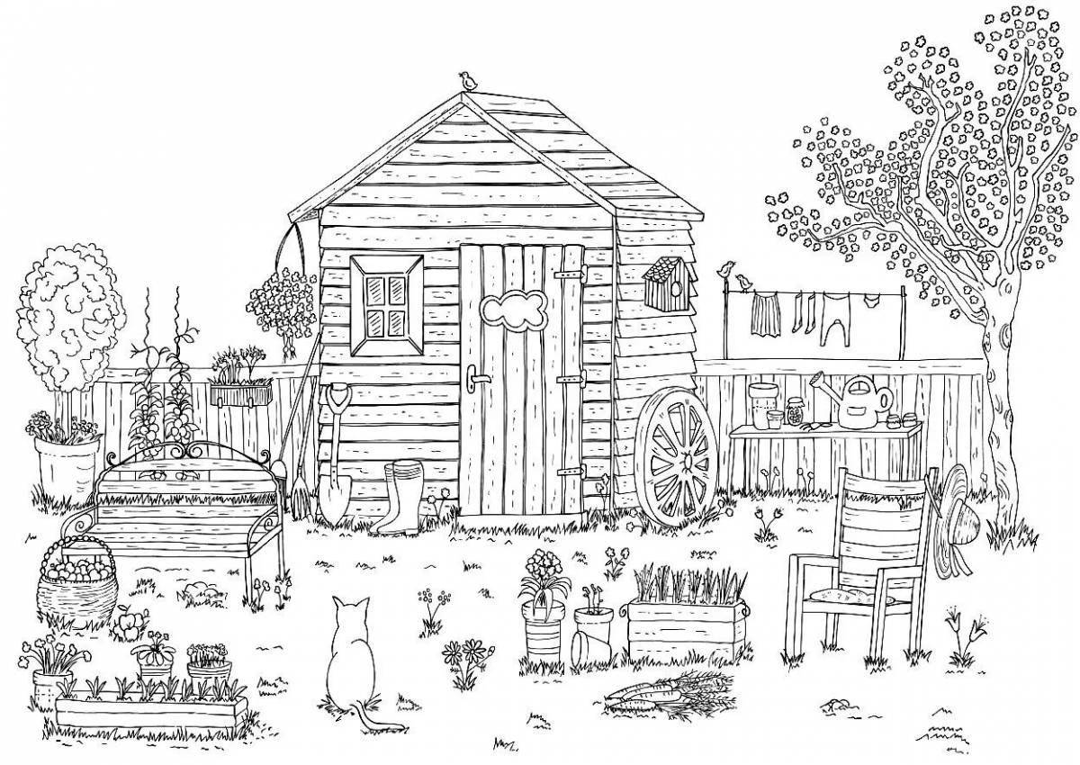 Coloring page joyful country house
