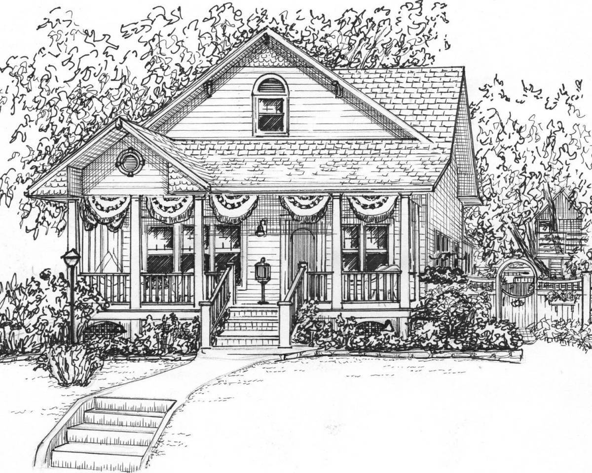 Coloring page shining country house