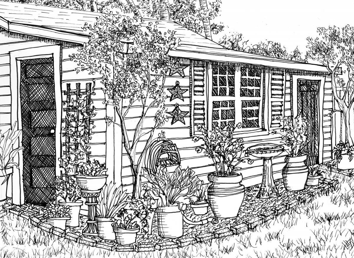 Coloring page cheerful country house