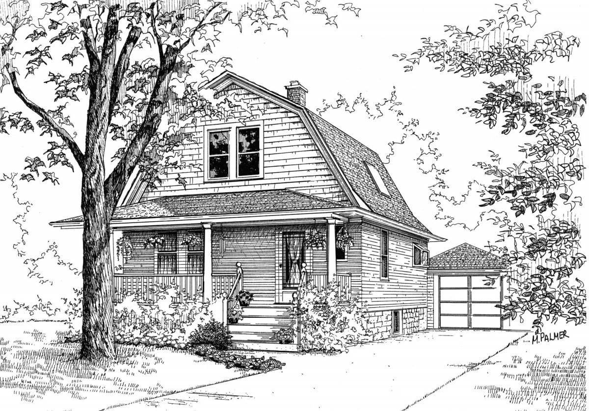 Coloring book inviting country house