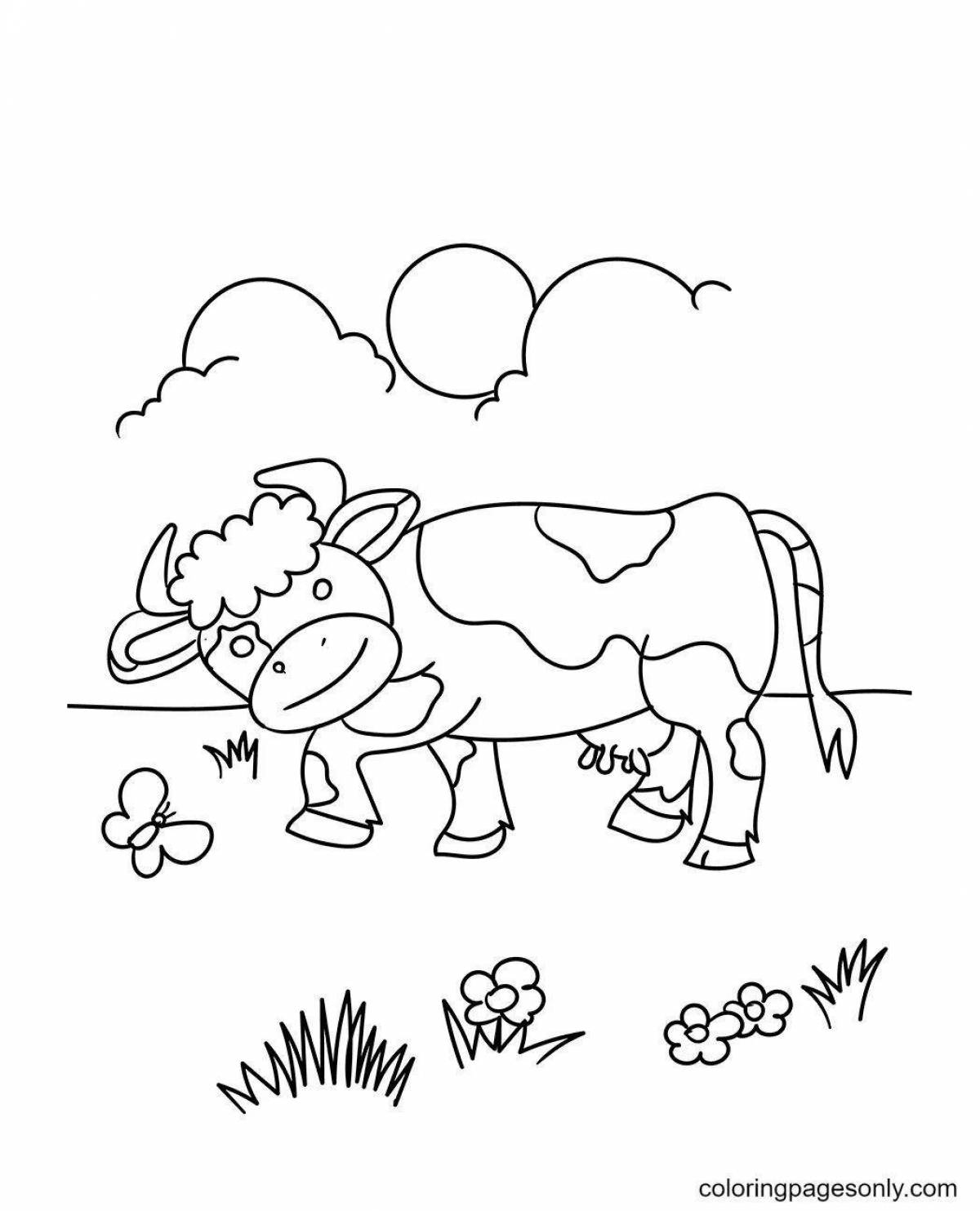 Анимированная страница раскраски желтой коровы