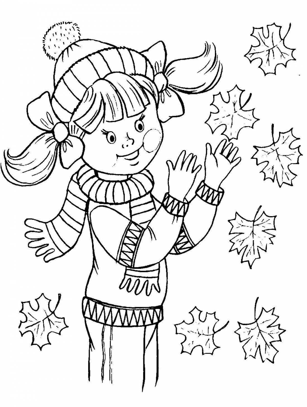 Delightful autumn coloring for girls