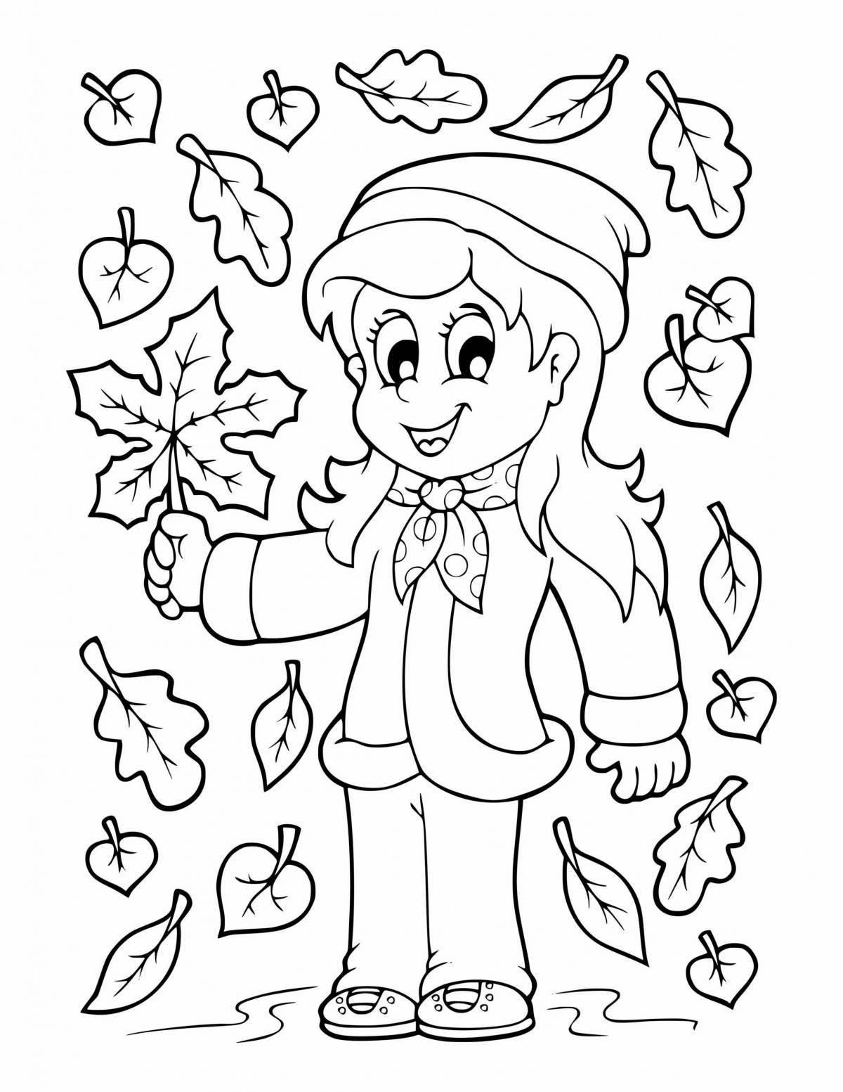 Coloring book glowing autumn girl