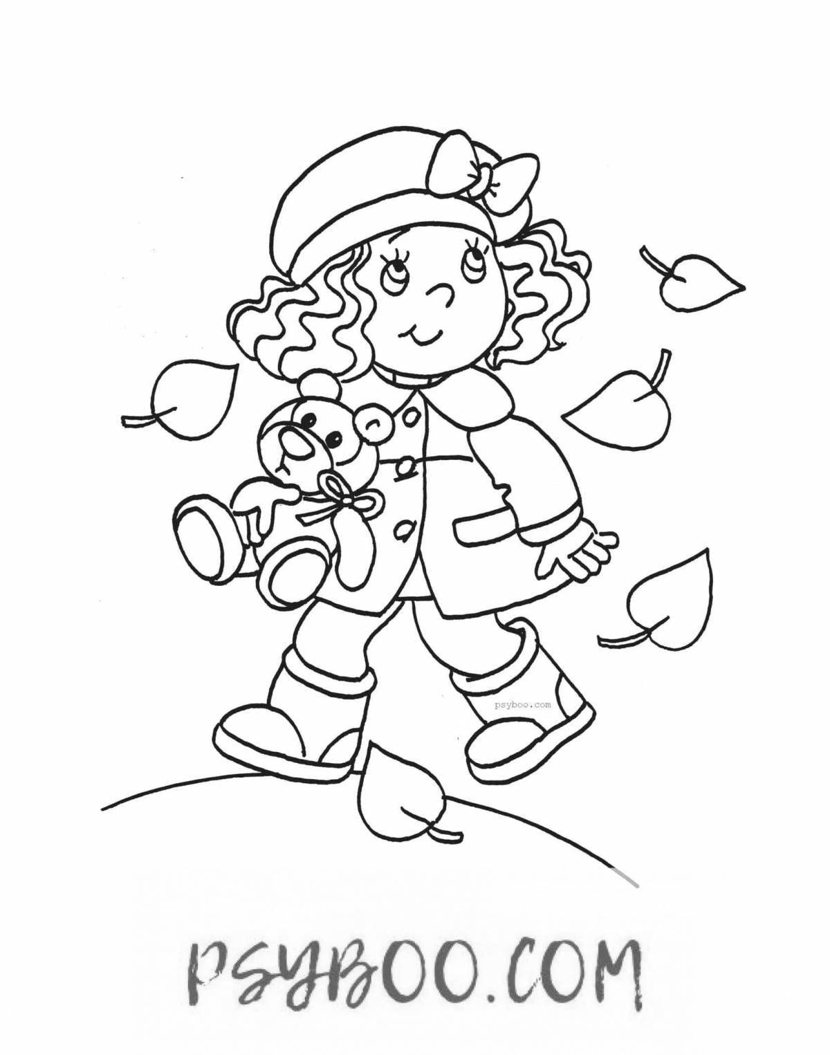 Animated autumn girl coloring page