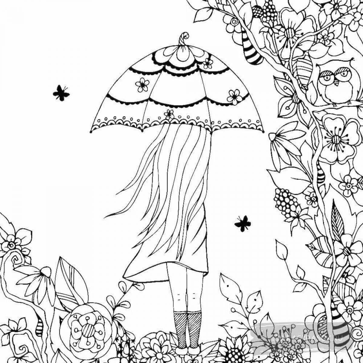 Blissful autumn girl coloring book
