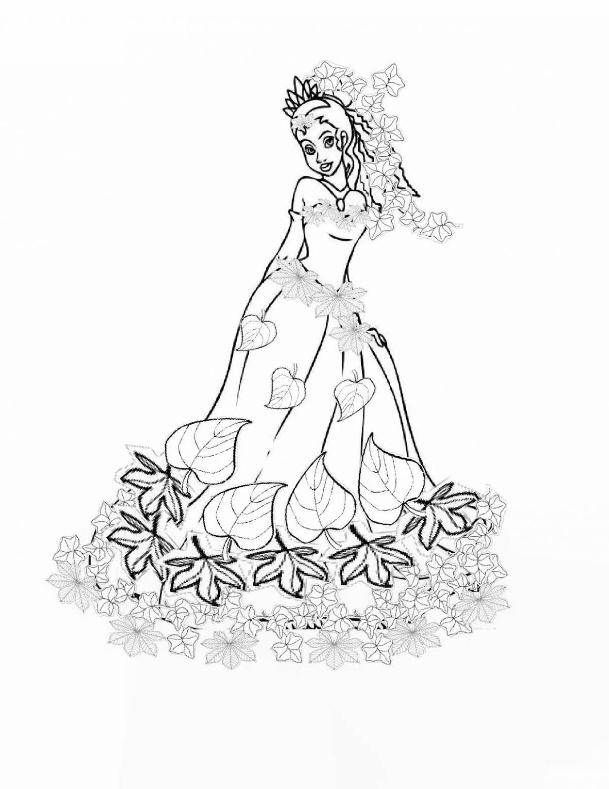 Coloring page gorgeous autumn girl