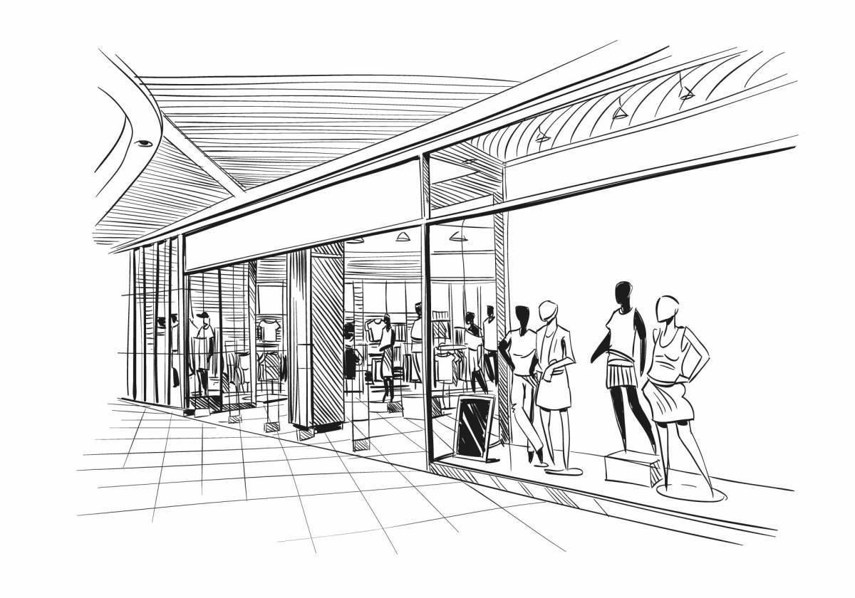 Coloring page elegant shopping mall
