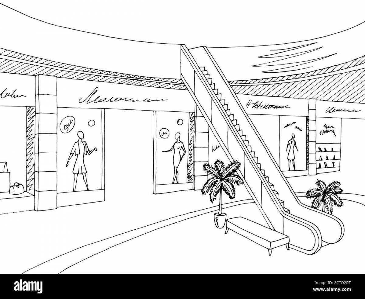 Coloring page fancy shopping mall