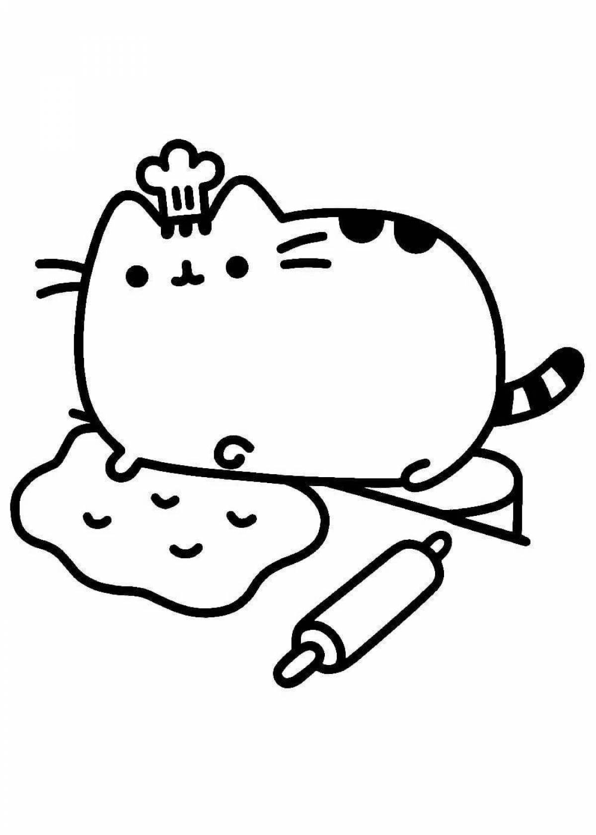 Coloring page grinning chubby cat