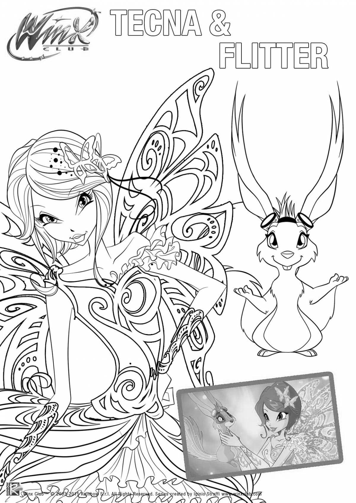 Coloring page cute winx pets
