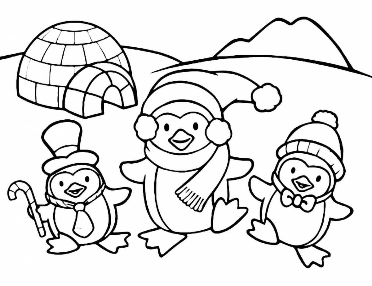 Adorable penguin family coloring book