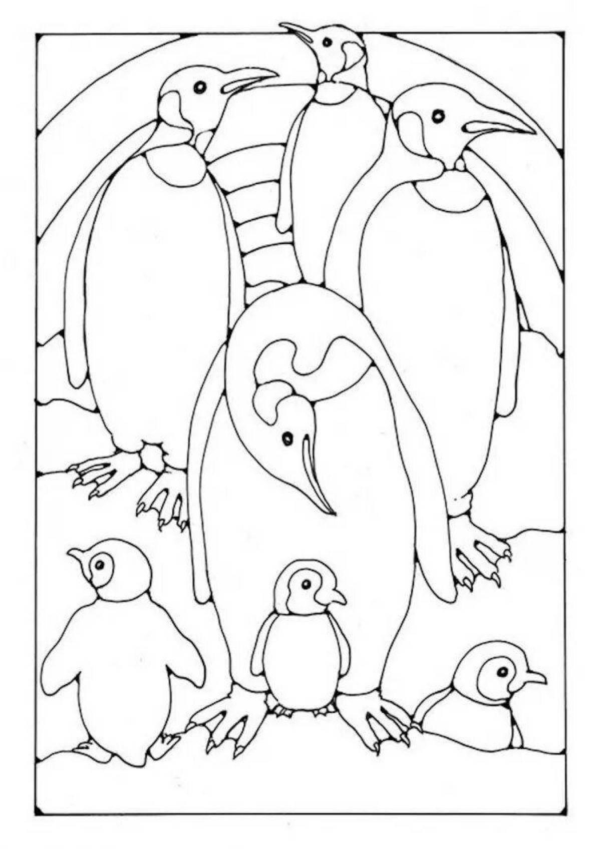 Coloring page happy penguin family