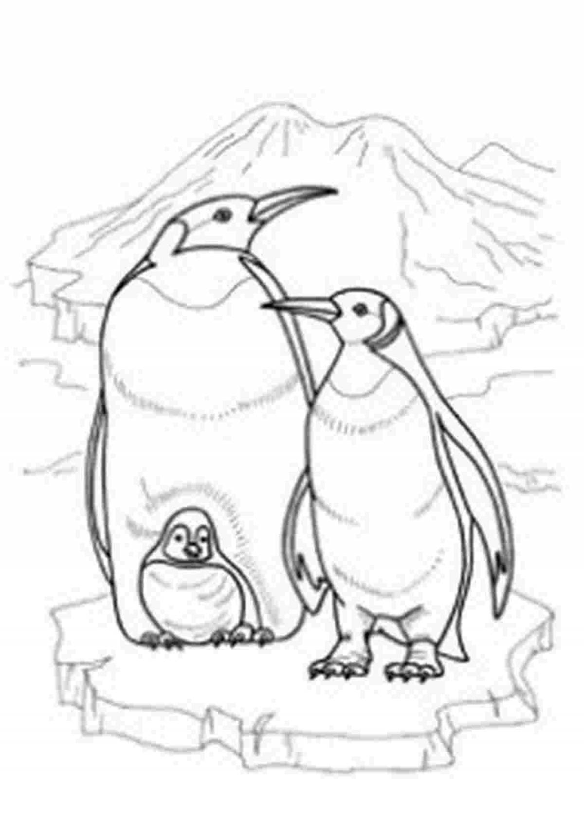 Coloring page funny penguin family