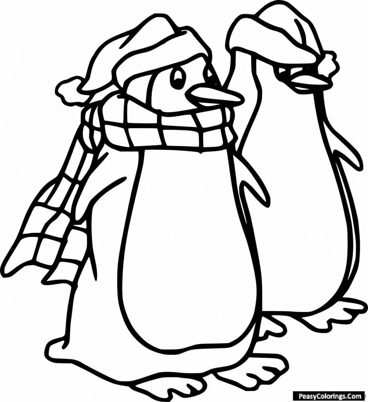 Fluffy penguin family coloring page