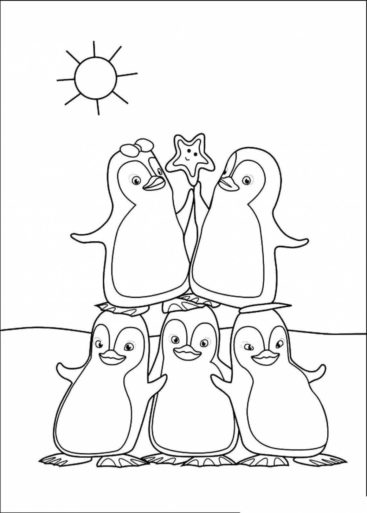 Colouring bright penguin family