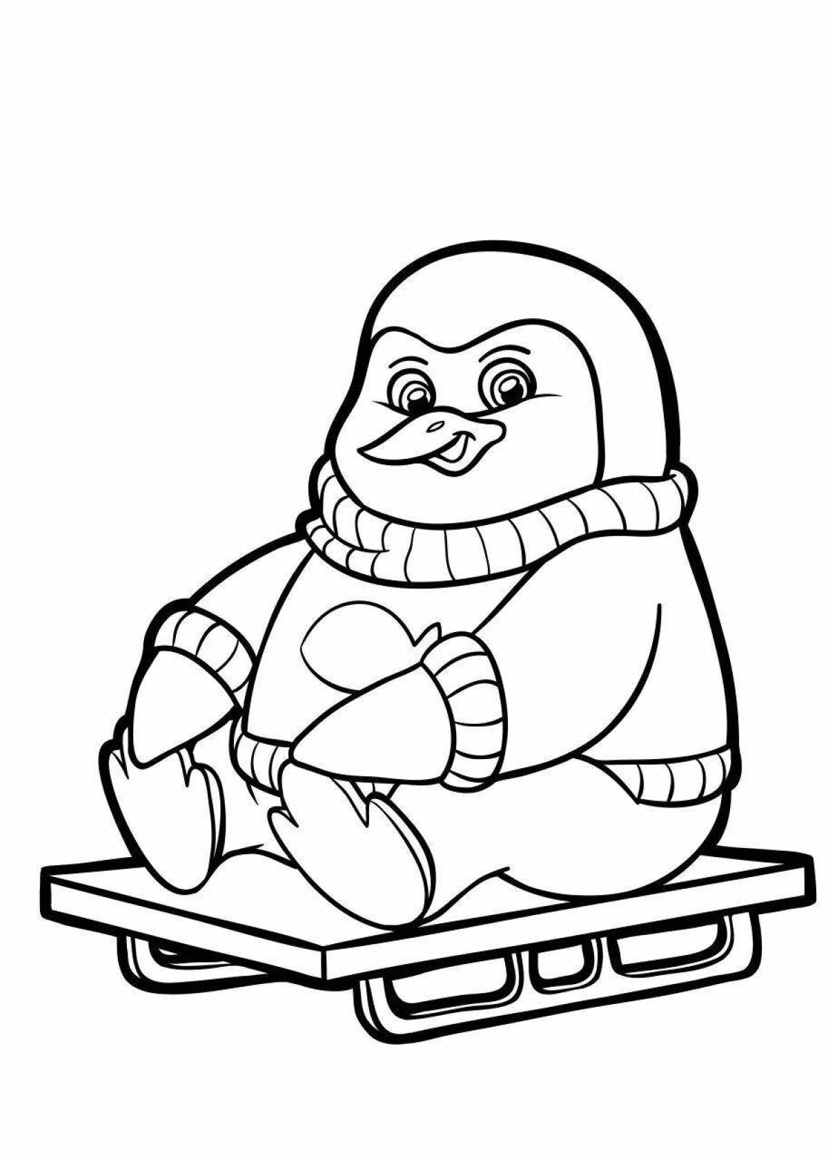 Happy penguin family coloring page
