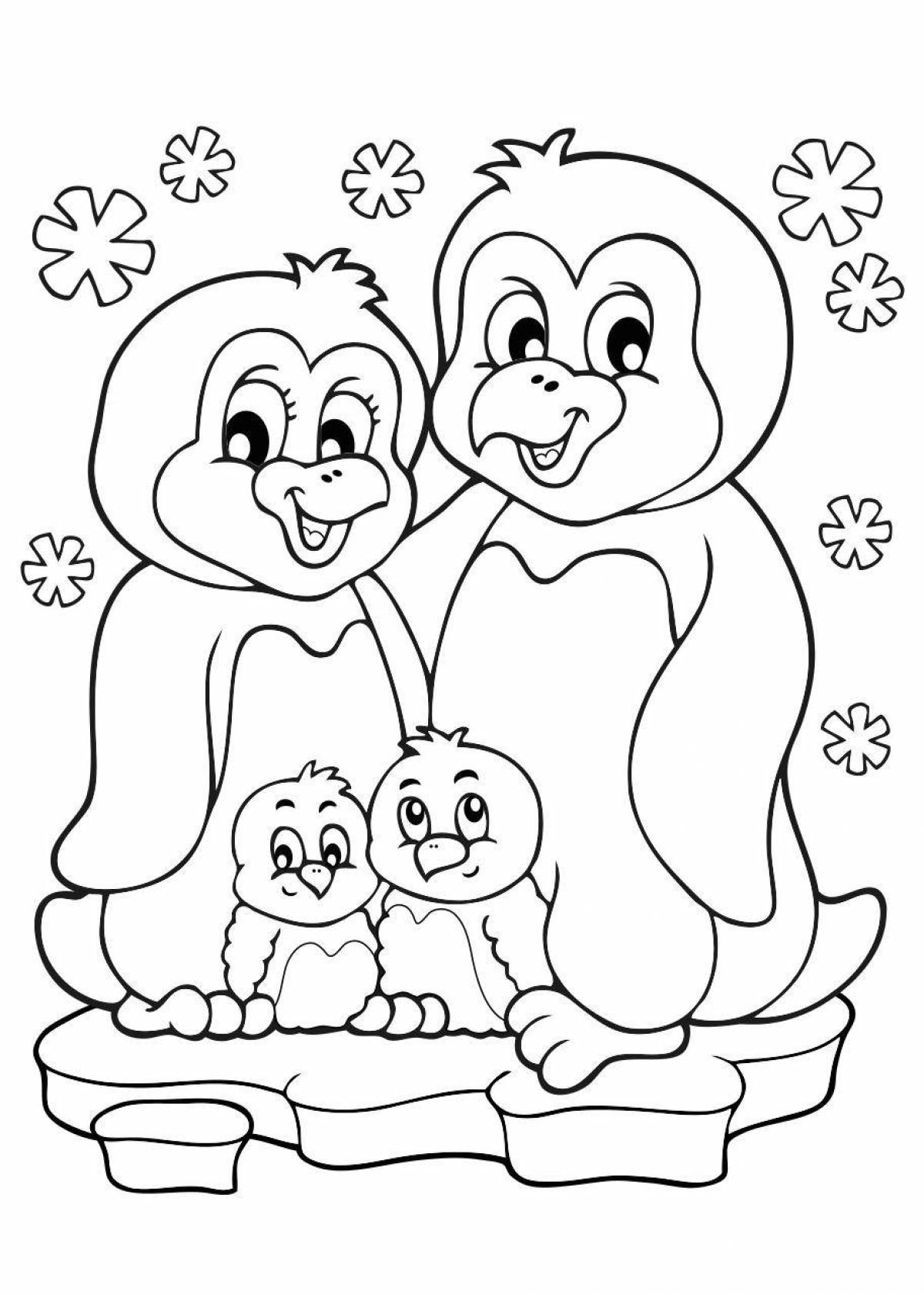 Coloring live penguin family