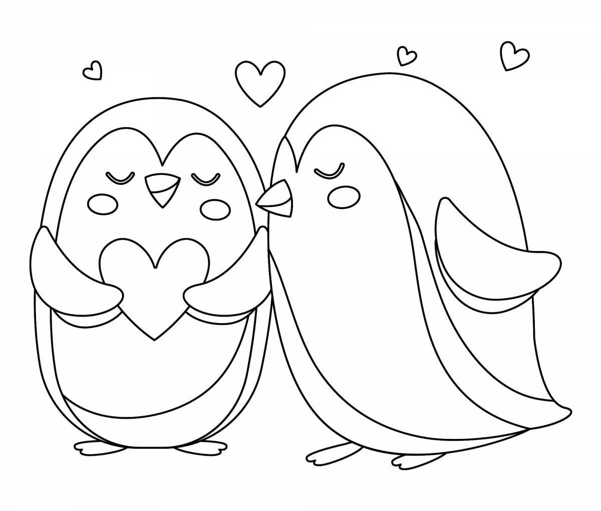 Cosy penguin family coloring page