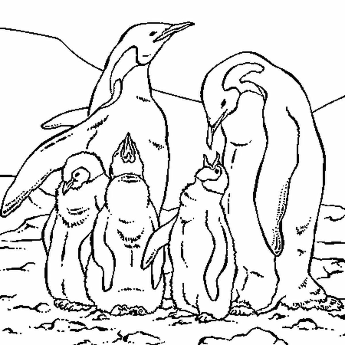 Adorable penguin family coloring page