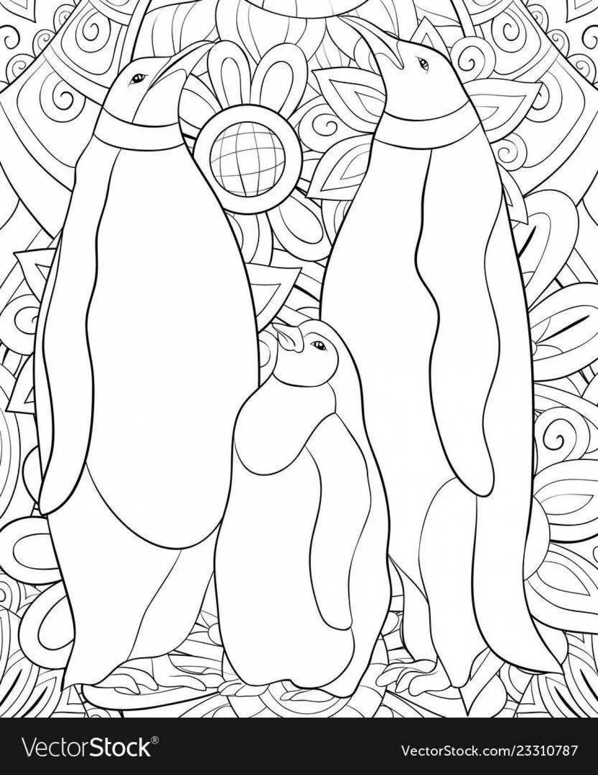 Coloring page witty penguin family