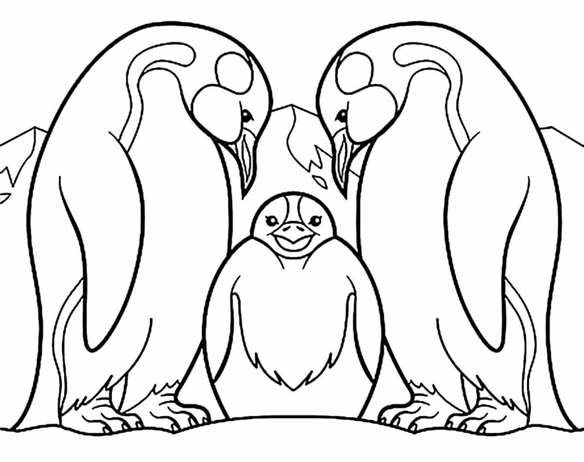 Coloring page quirky penguin family