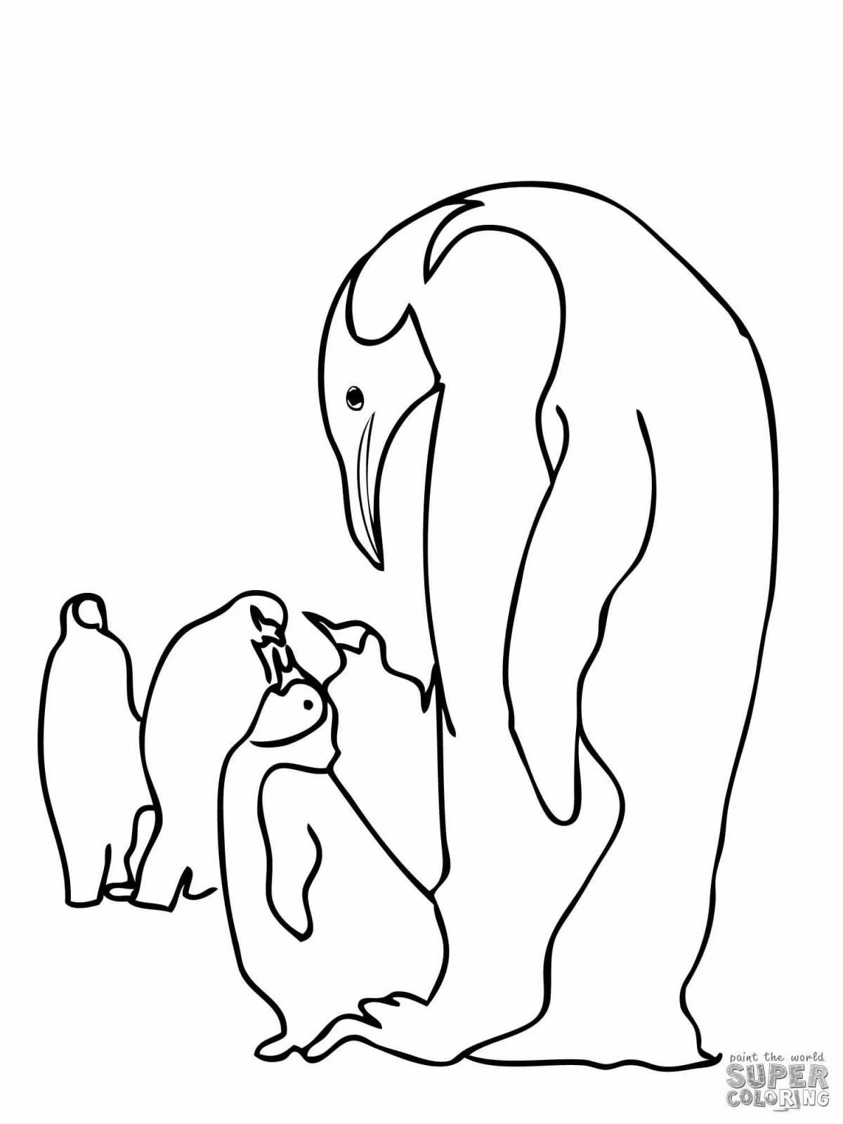 Rampant penguin family coloring page