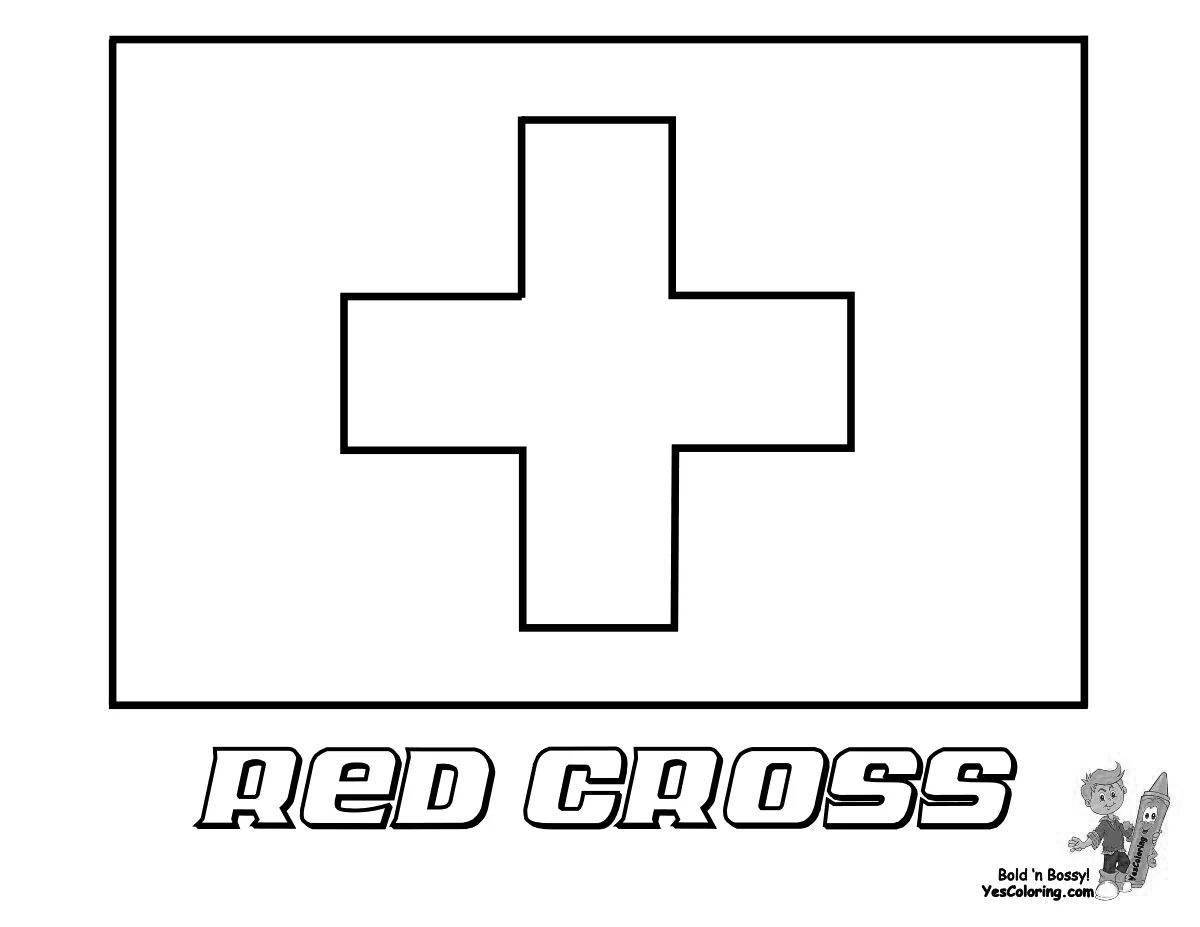 Coloring book shining red cross
