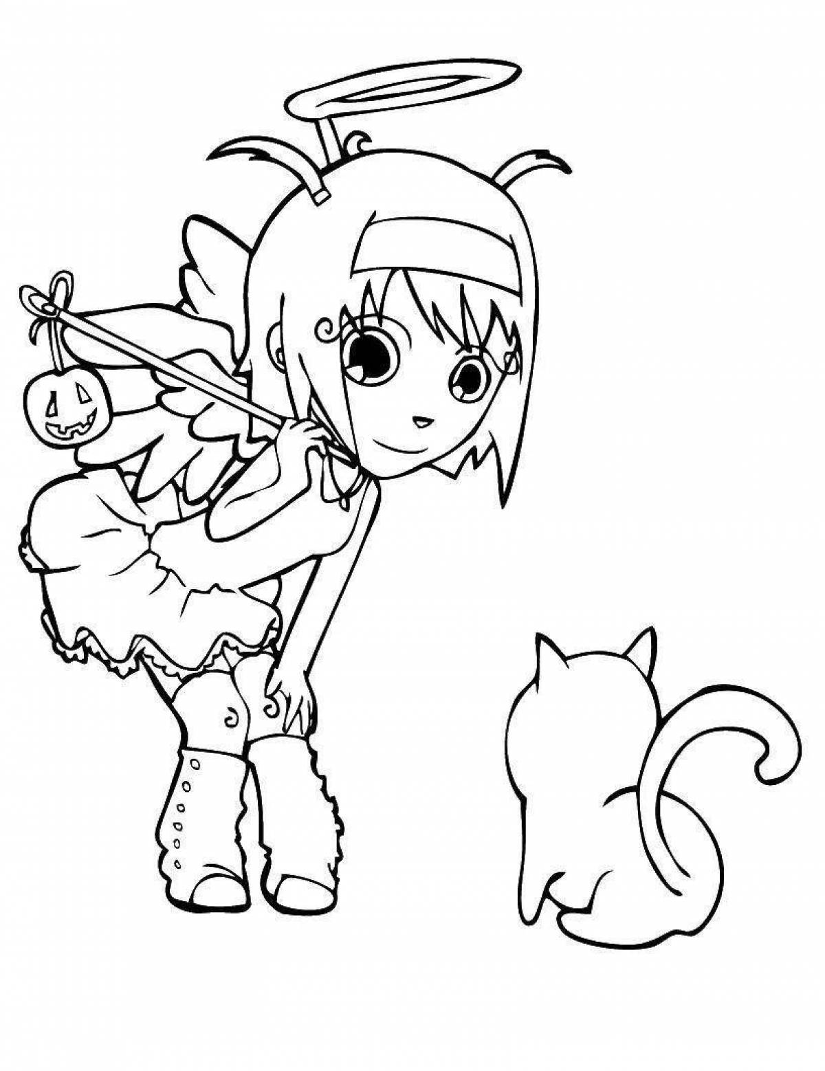 Coloring book shining angel cat