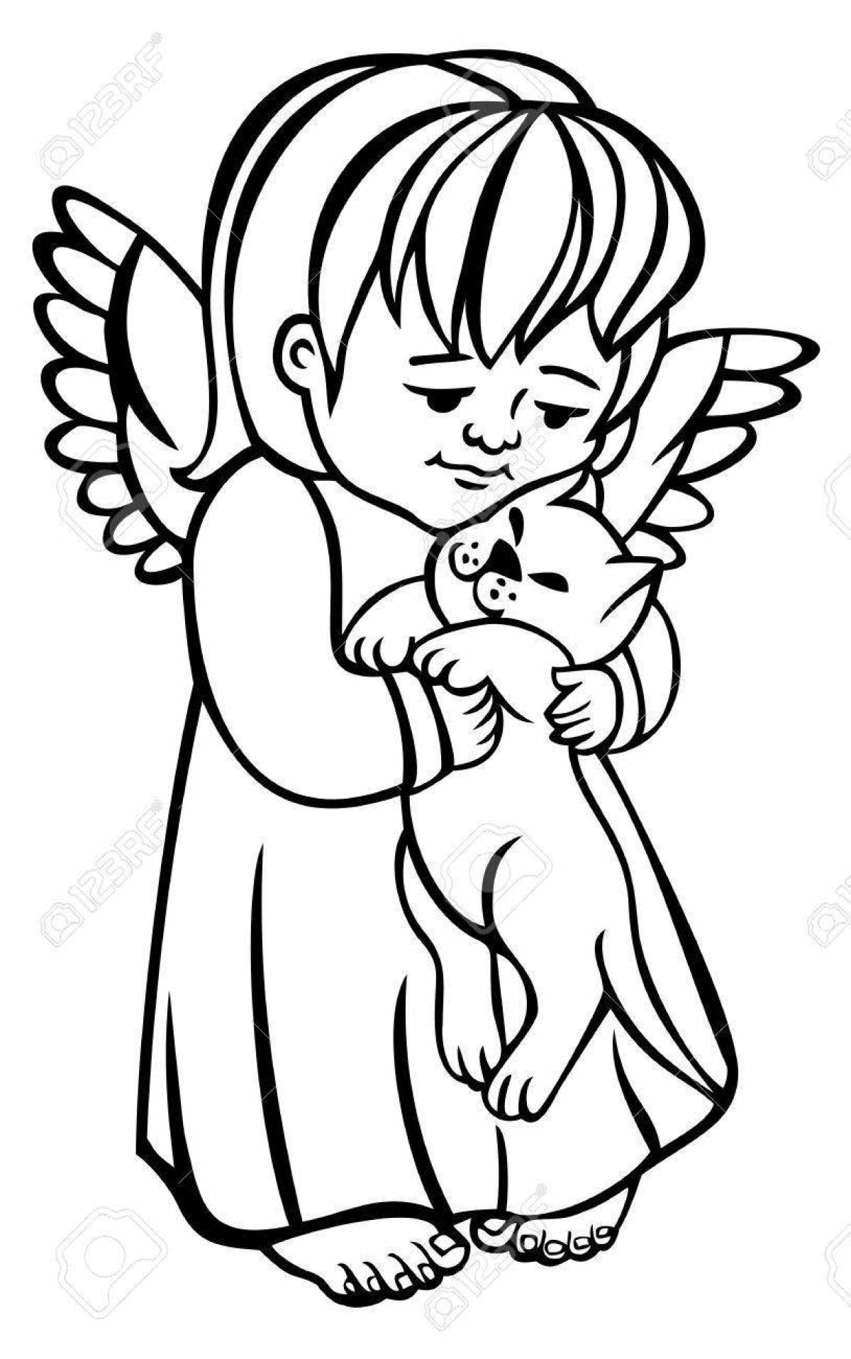 Coloring book nice angel cat