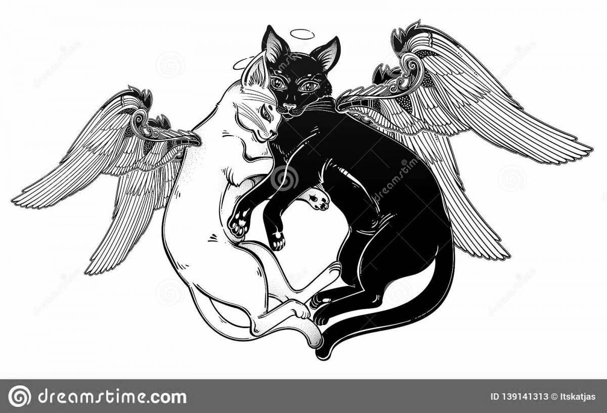 Раскраска божественный кот-ангел