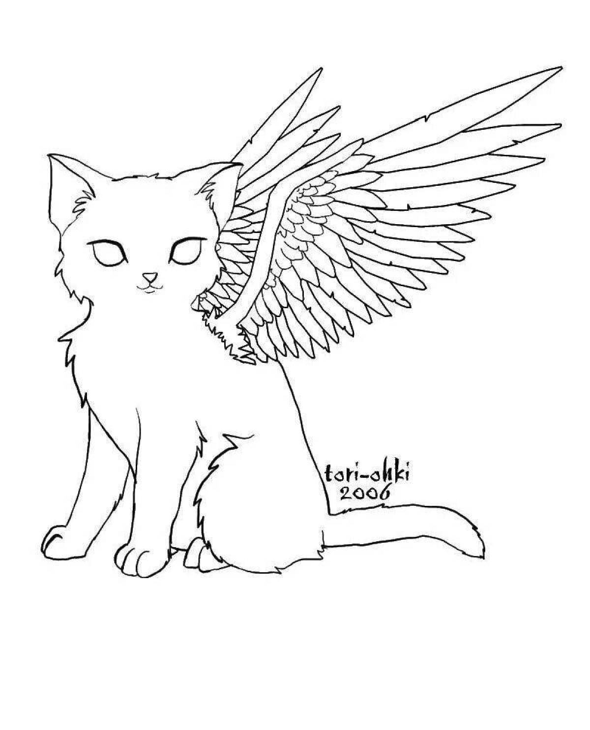 Раскраска небесный кот ангел