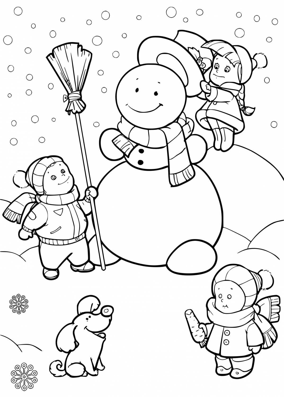 Coloring book joyful snowman simulation