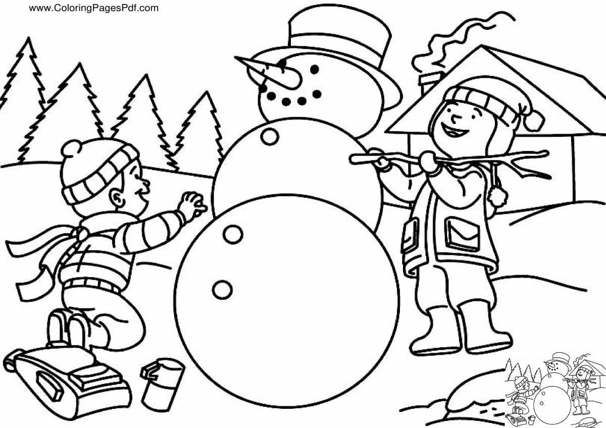 Cute snowman modeling coloring book