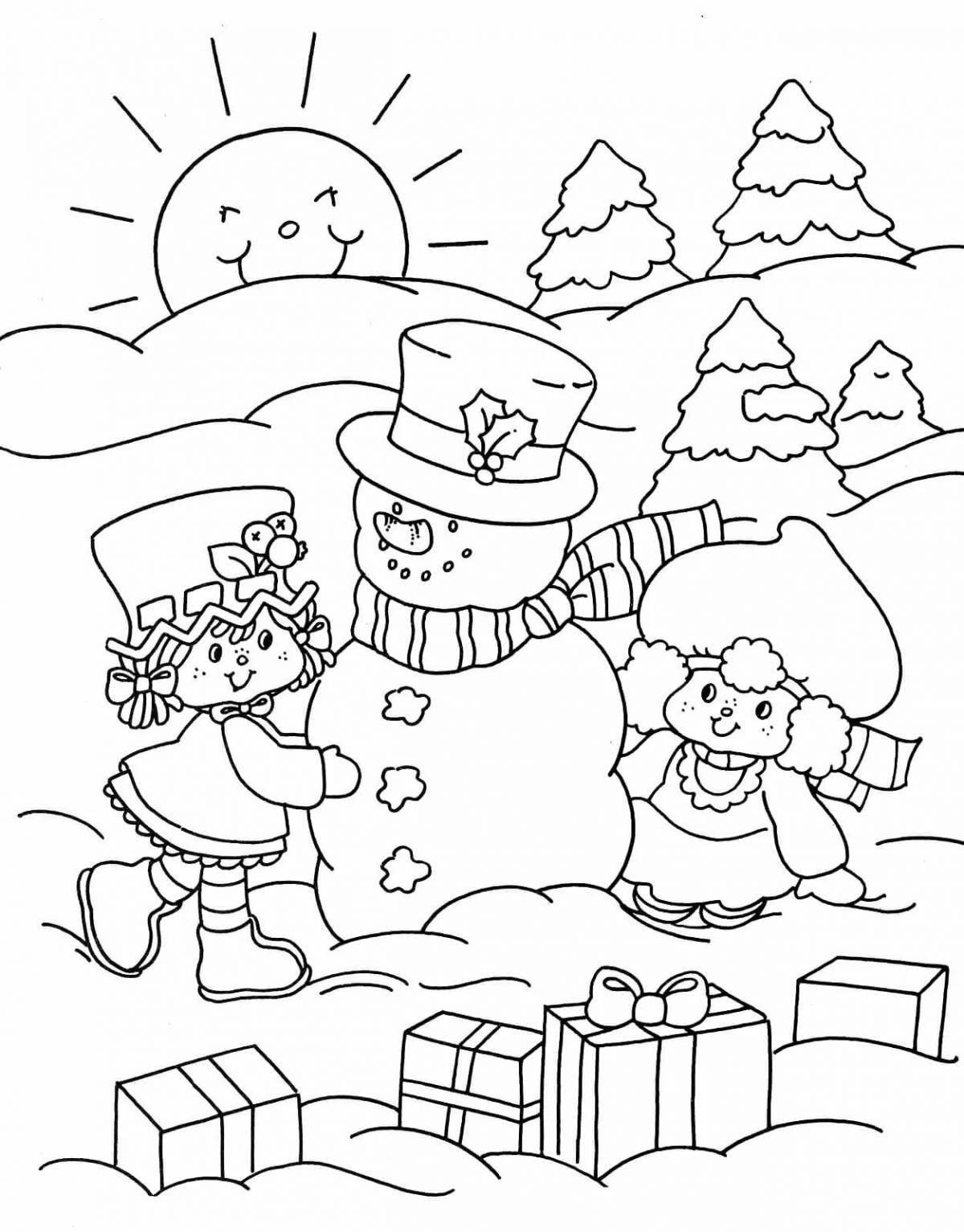 Раскраска «веселый снеговик»