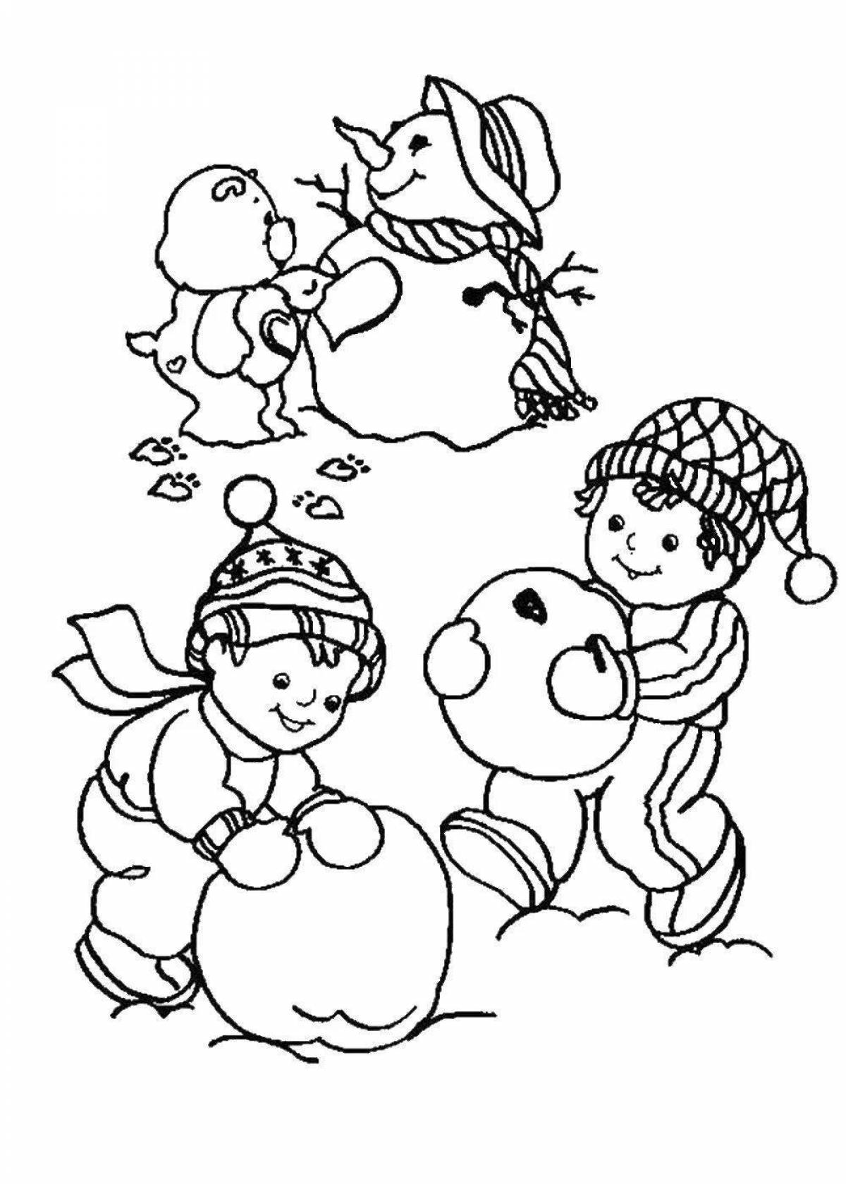 Coloring book funny snowman