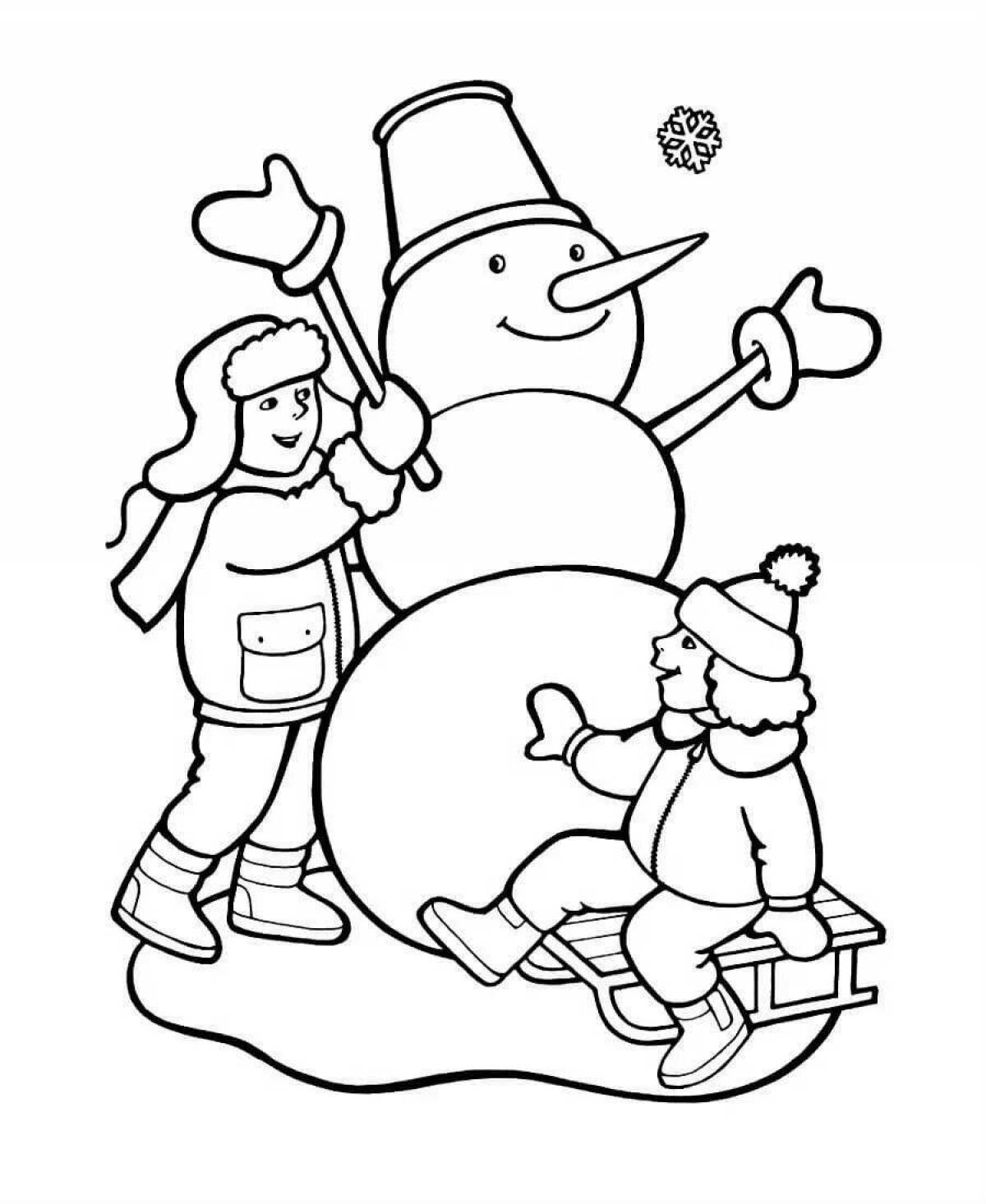 Coloring cute snowman
