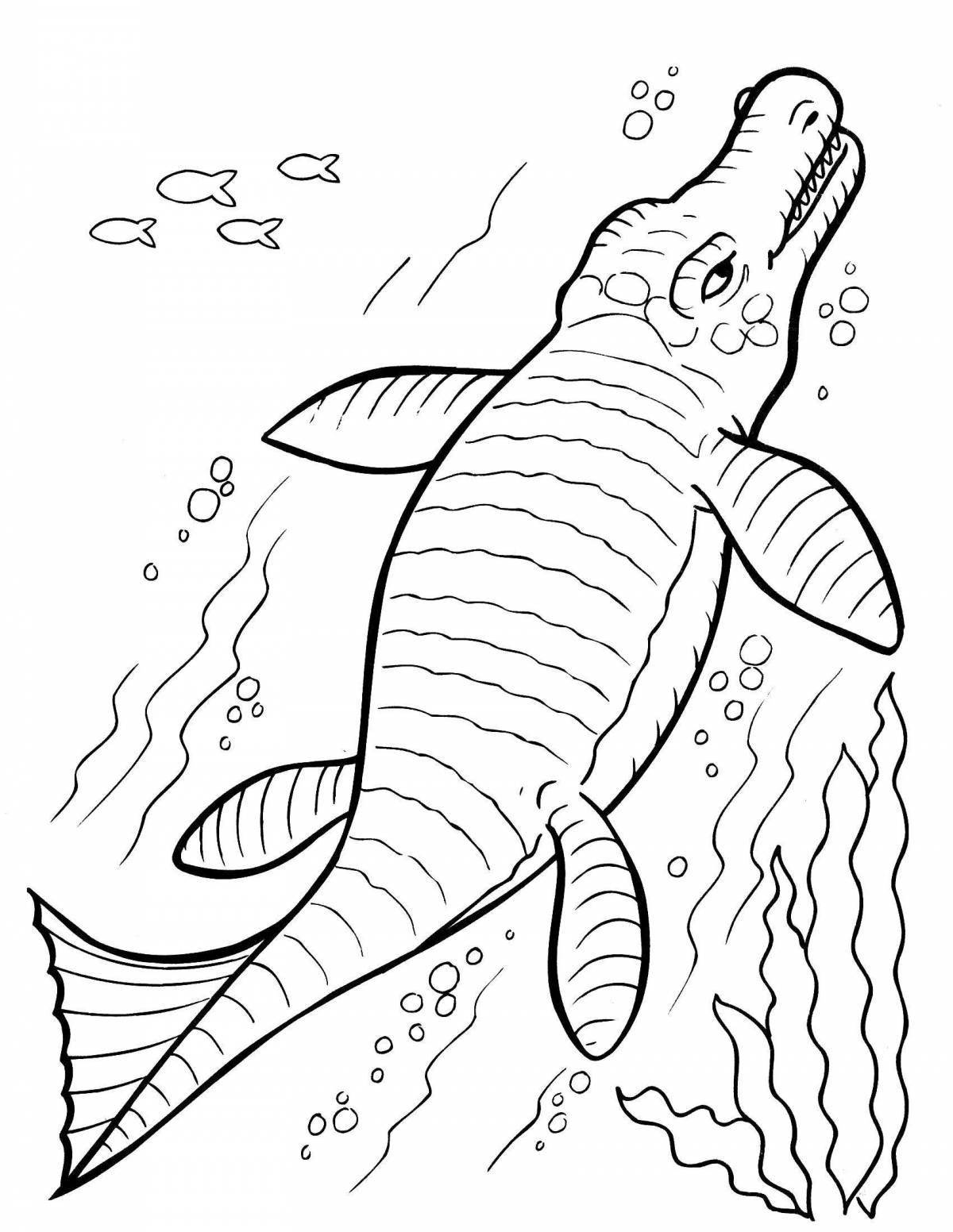 Coloring page joyful swimming dinosaur