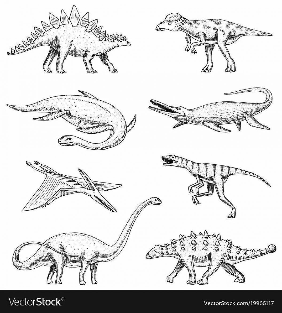Игривая страница раскраски плавающего динозавра