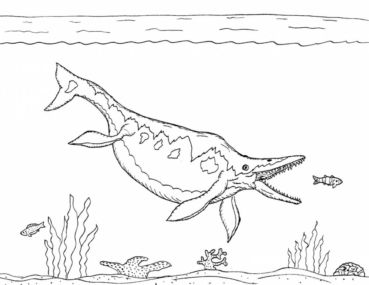 Яркая раскраска плавающего динозавра
