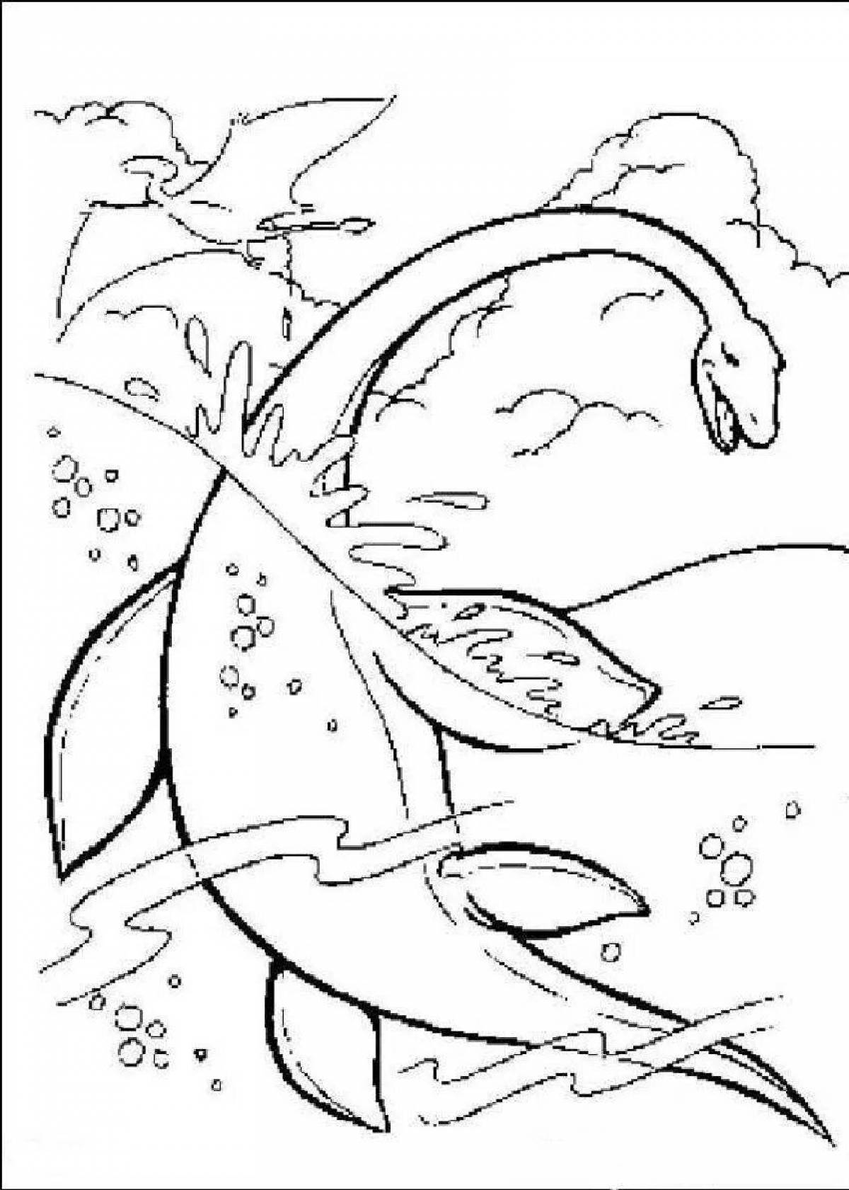 Захватывающая раскраска плавающего динозавра