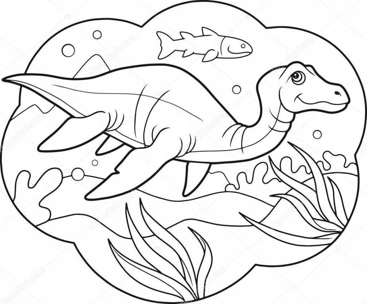 Очаровательный плавающий динозавр-раскраска