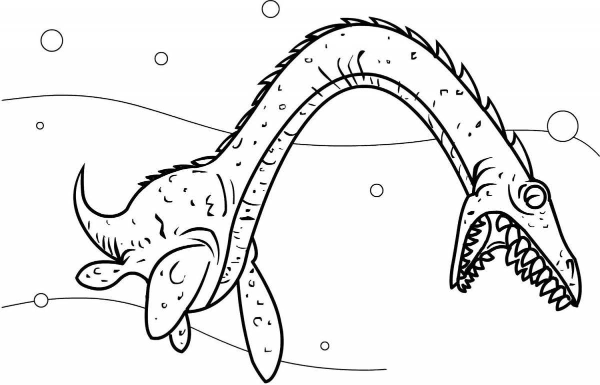 Fancy swimming dinosaur coloring page
