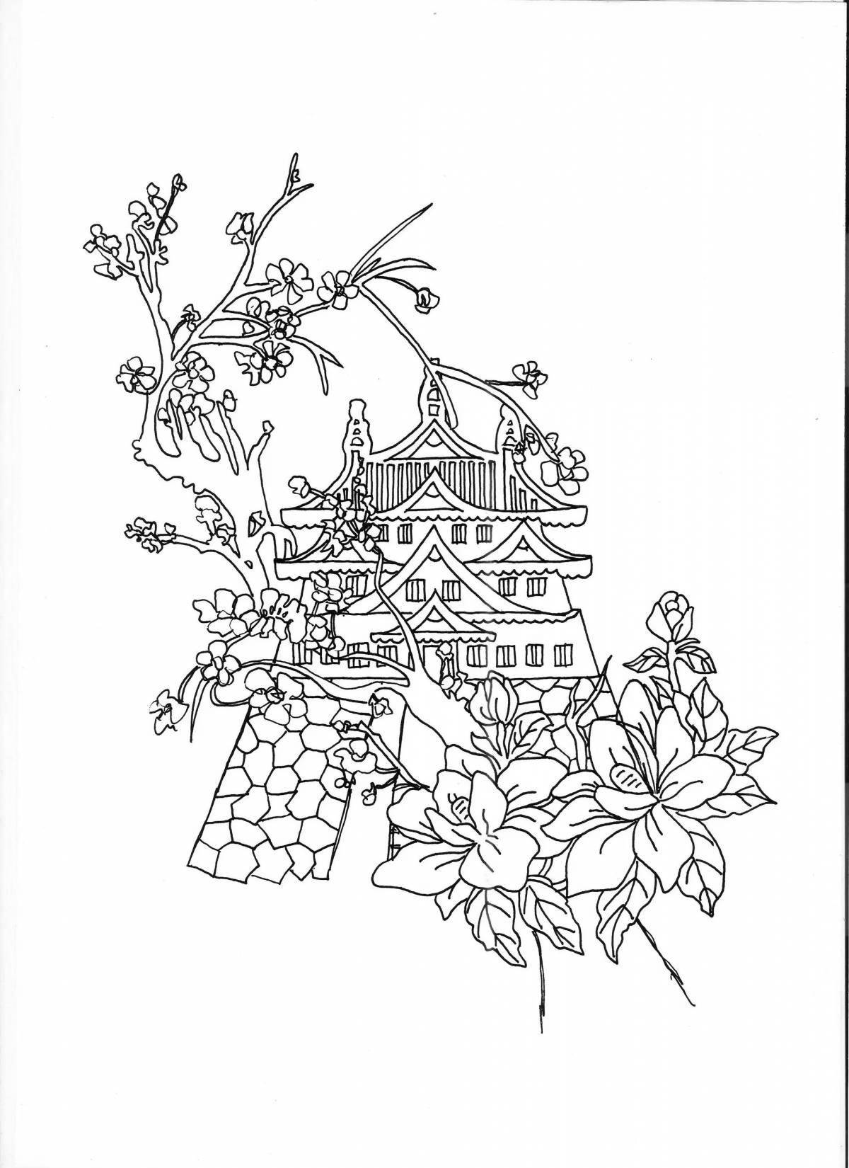 Coloring book with beautiful Japanese motif