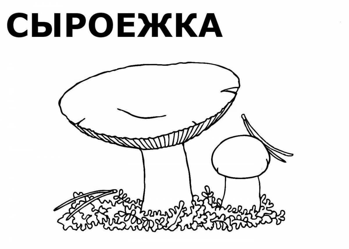 Coloring page with a complex structure of mushrooms
