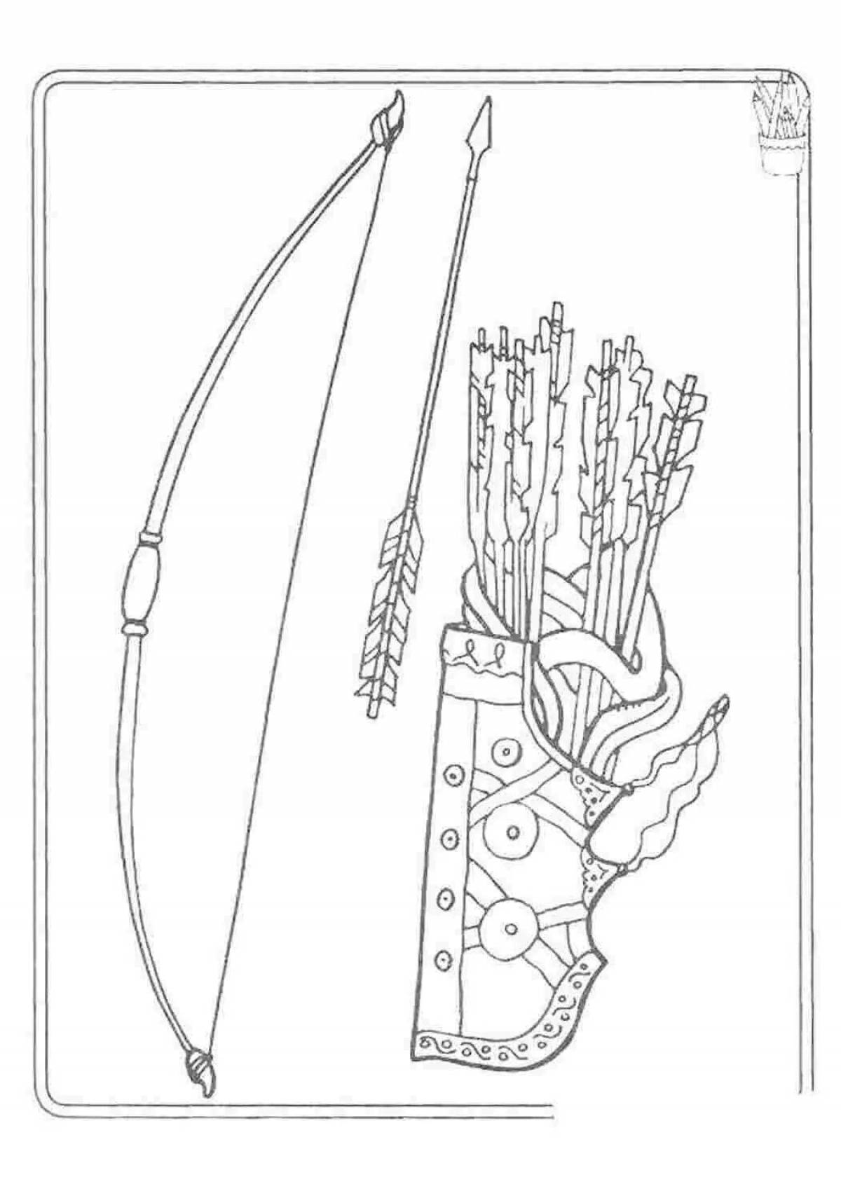 Brilliantly shaded bow weapon coloring page