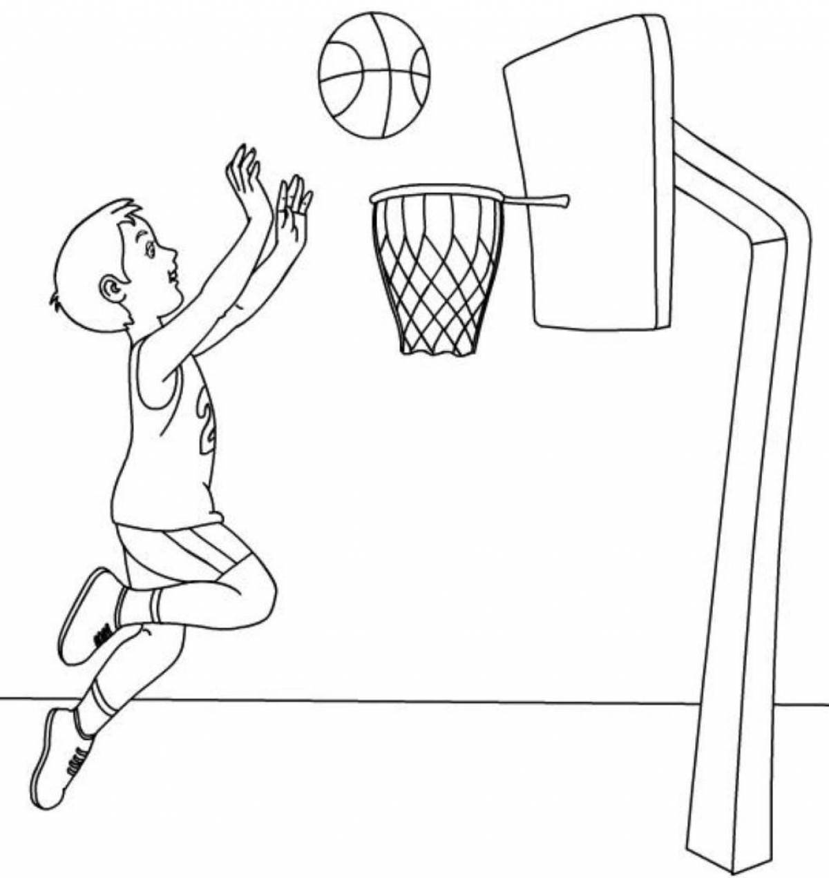 Веселая страница раскраски баскетбольного кольца