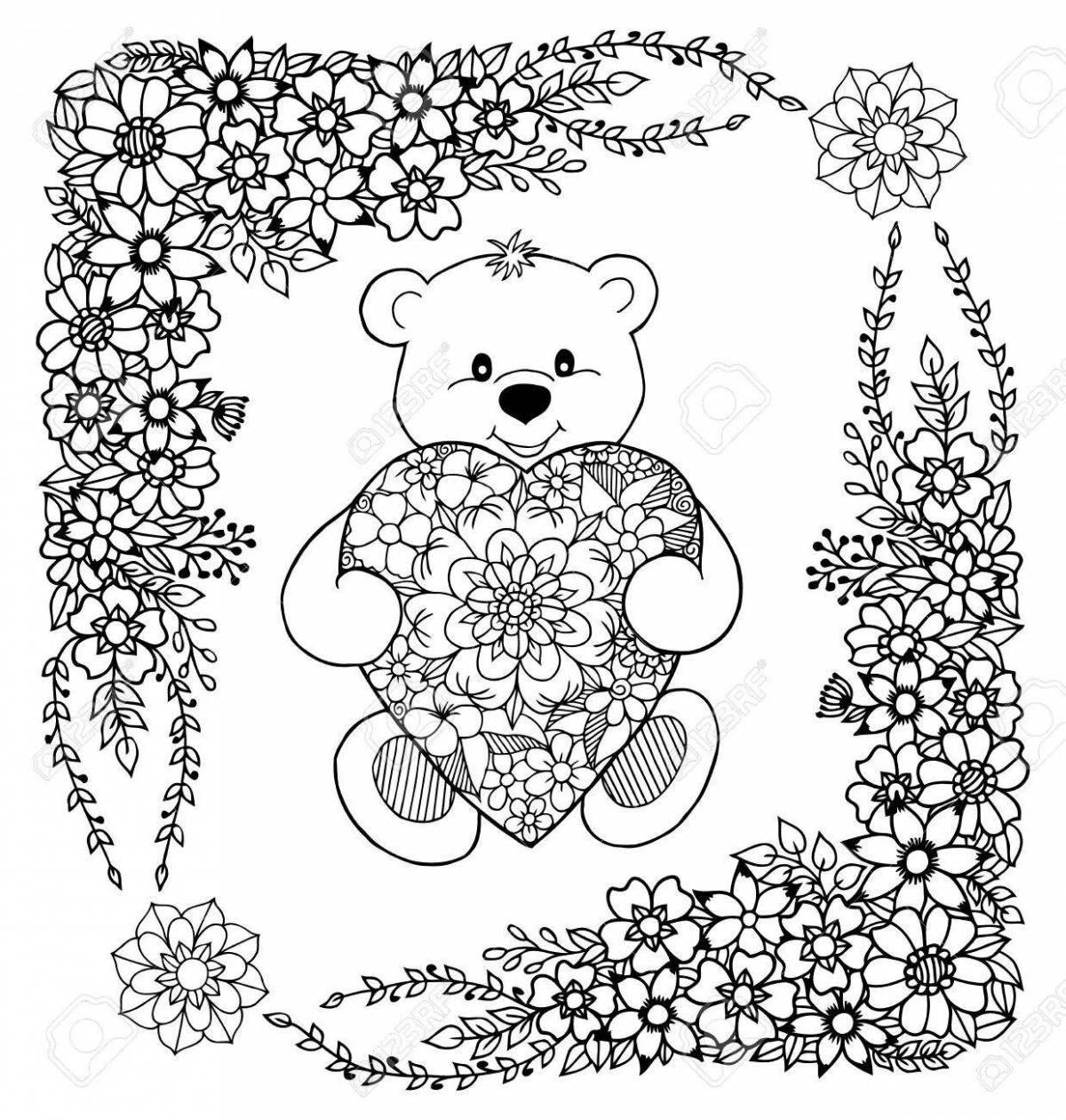 Joyful anti-stress coloring bear