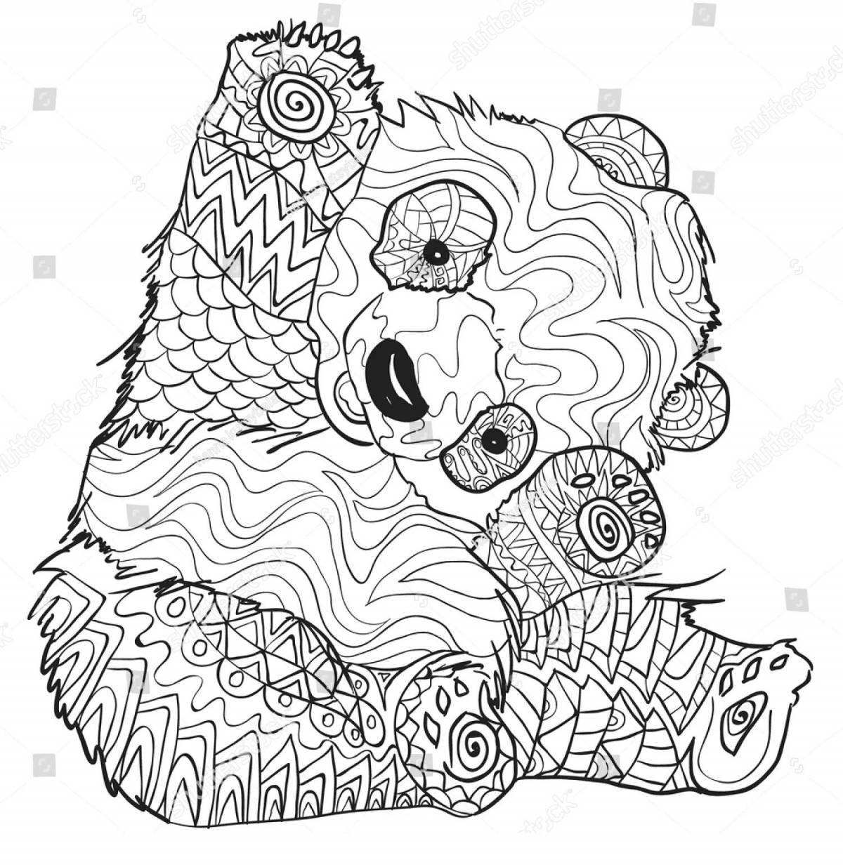 Раскраска яркий антистресс медведь