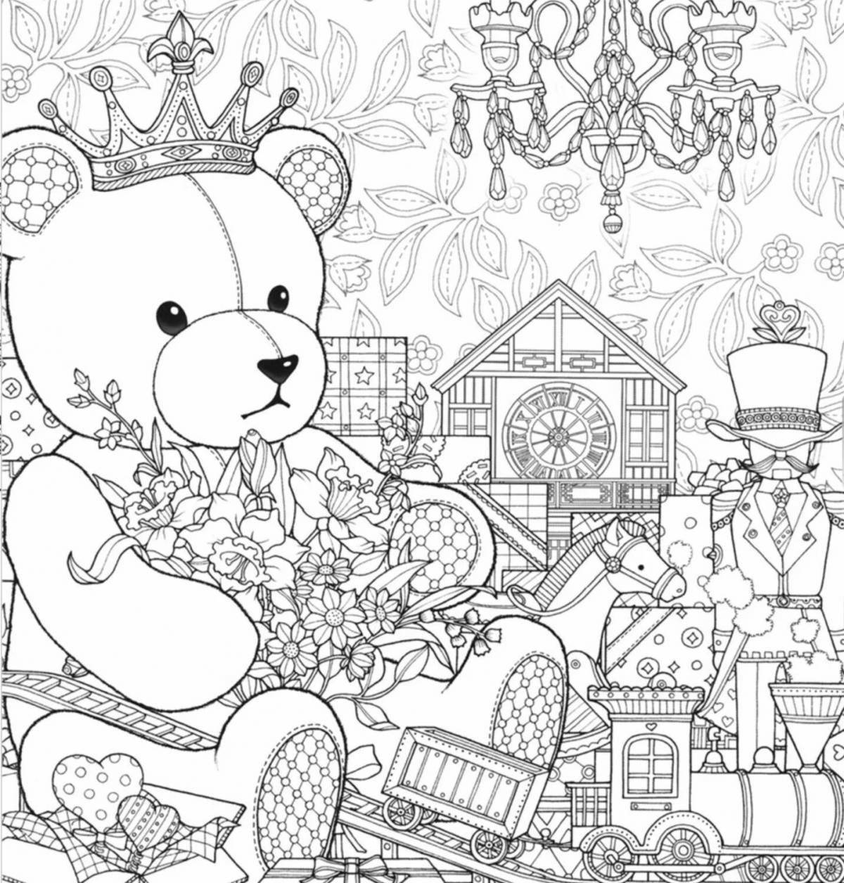 Coloring book joyful anti-stress bear