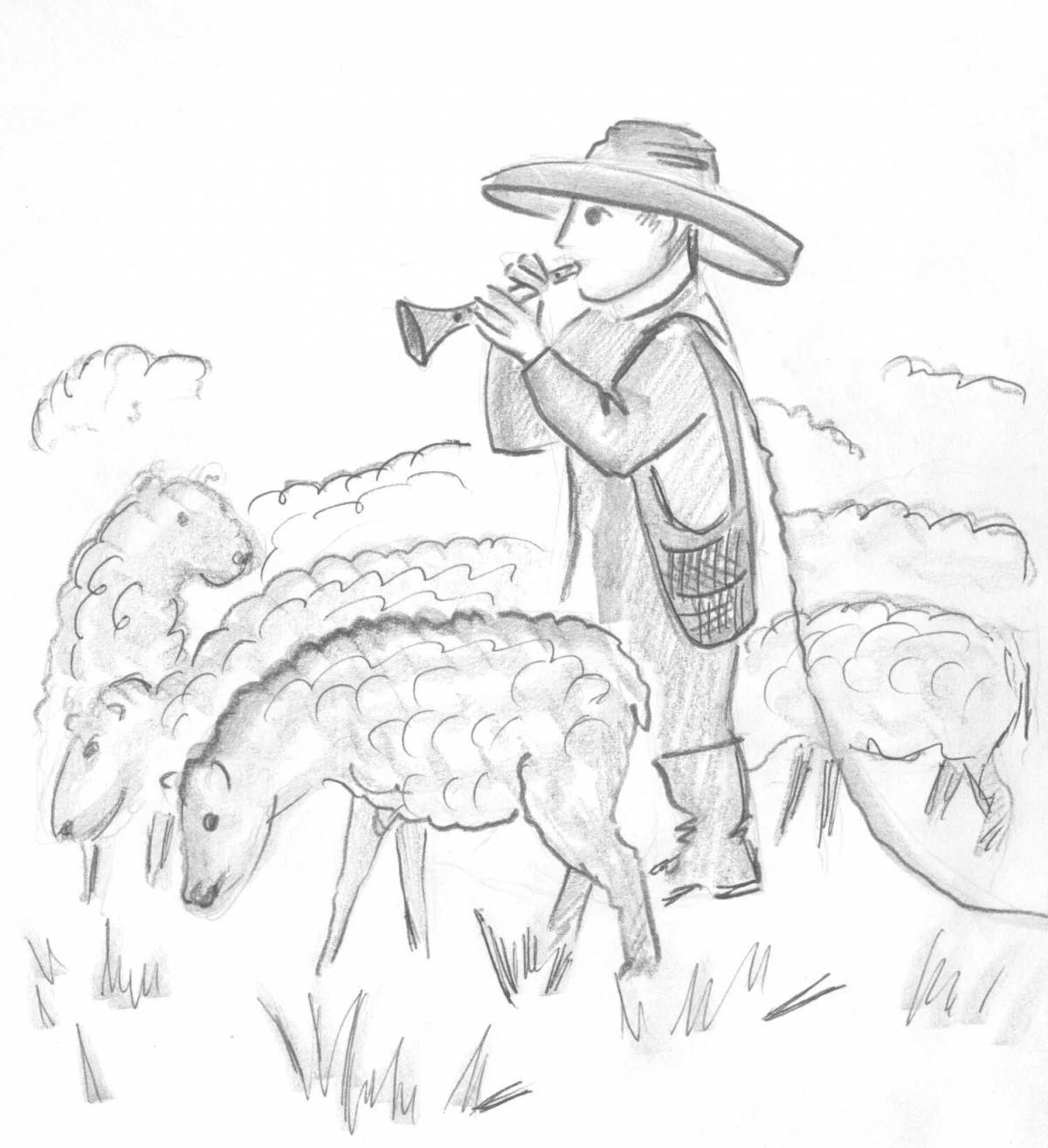 Coloring book playful shepherd dog lel